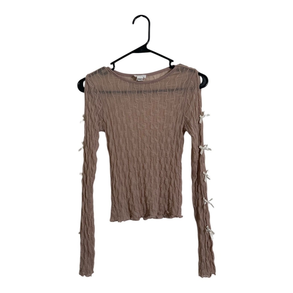 Full Tilt Fairycore Rose Textured Mesh Slit Bow Top Balletcore Women's SZ Large